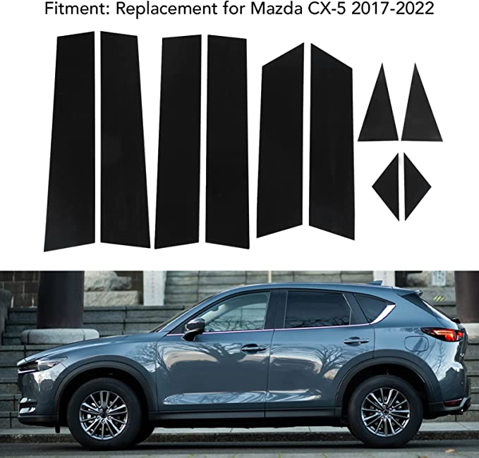 Aramox Side Pillar Post Trim, 10pcs Gloss Black Side Window Pillar Post Trim 4D Style Replacement for Mazda CX?5 2017?2022