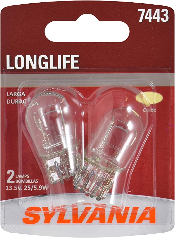 SYLVANIA - 7443 Long Life Miniature - Bulb, Ideal for Daytime Running Lights (DRL) and Back-Up/Reverse Lights (Contains 2 Bulbs)