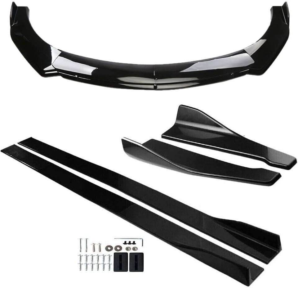 Universal 69" - 73" Adjustable Car Front Bumper Lip Spoiler Body Kits + 86.6"/ 2M Car Side Skirt Extension Rocker Panel Body Kit + 48CM Car Auto Rear Bumper Lip Diffuser